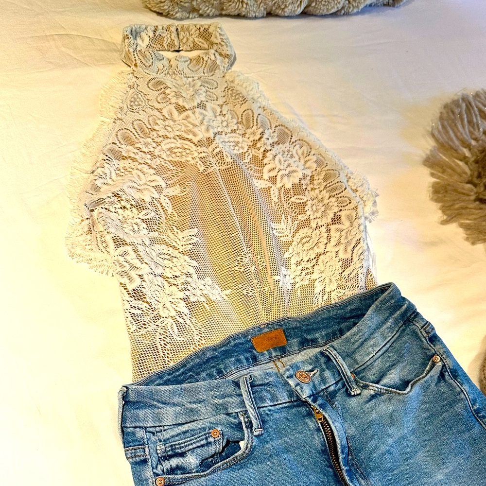 Lace halter bodysuit.  Intimately FP size S/M